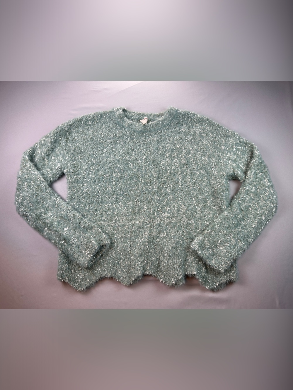 Mystree Women’s Sweater Cozy Shimmery Light Green Women's Fuzzy
